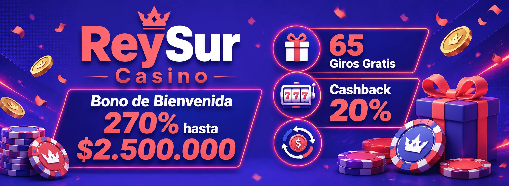 Hasta $2.500.000 + 65 giros gratis